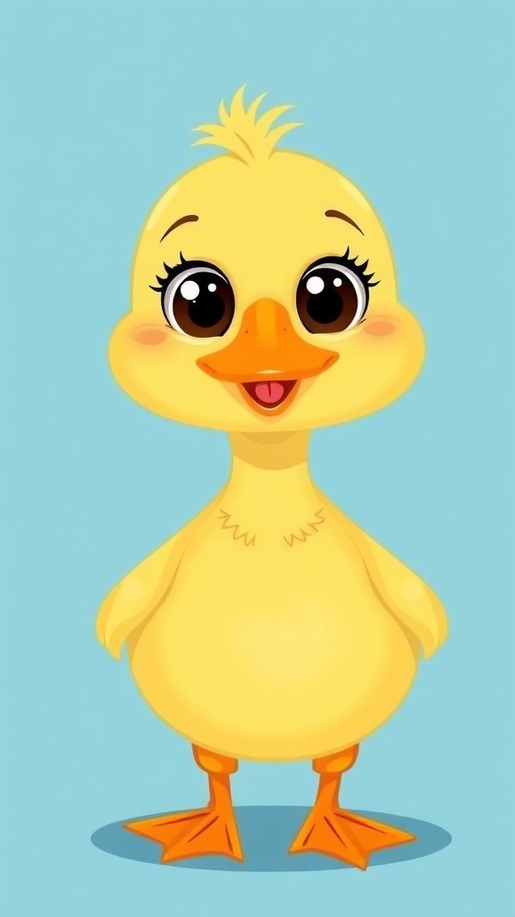 Cute Duck Drawing Tutorial A cute cartoon duck with a round body and big eyes, colored yellow with orange feet.